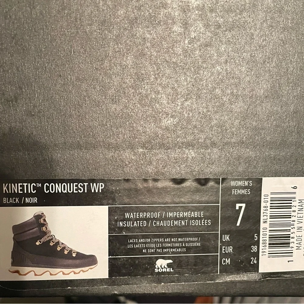 Sorel Women’s Kinetic Conquest WP Winter Lace Up Snow Boot Black Cream 7 - Picture 4 of 5